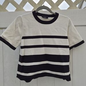 VICI Navy & Ivory Striped "Dont Mind Me" Short Sleeve Knit Sweater L​